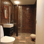 Bathroom in brown tile.