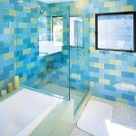 bathroom in blue and other tile