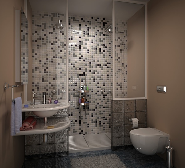 Bathroom in grey tile.